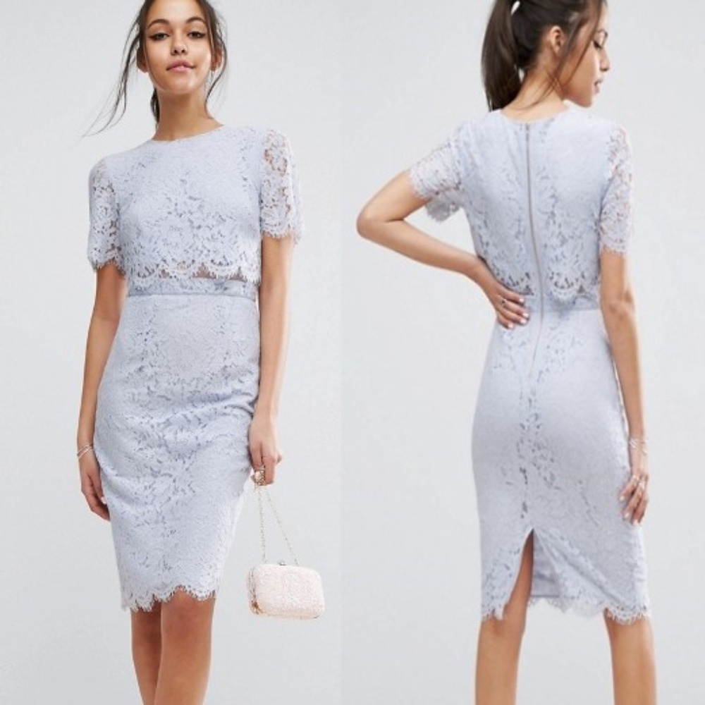 ASOS Lace Pencil Dress - Light Blue